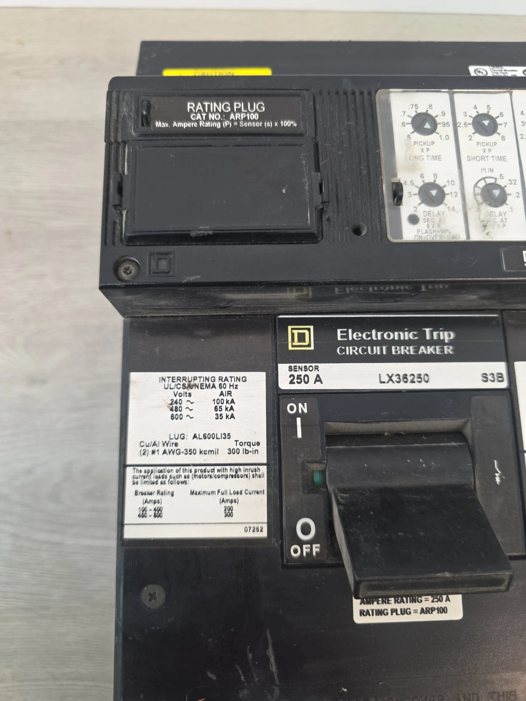 Square D LX36250 250A 600V 3-Pole Electronic Trip Breaker ARP100