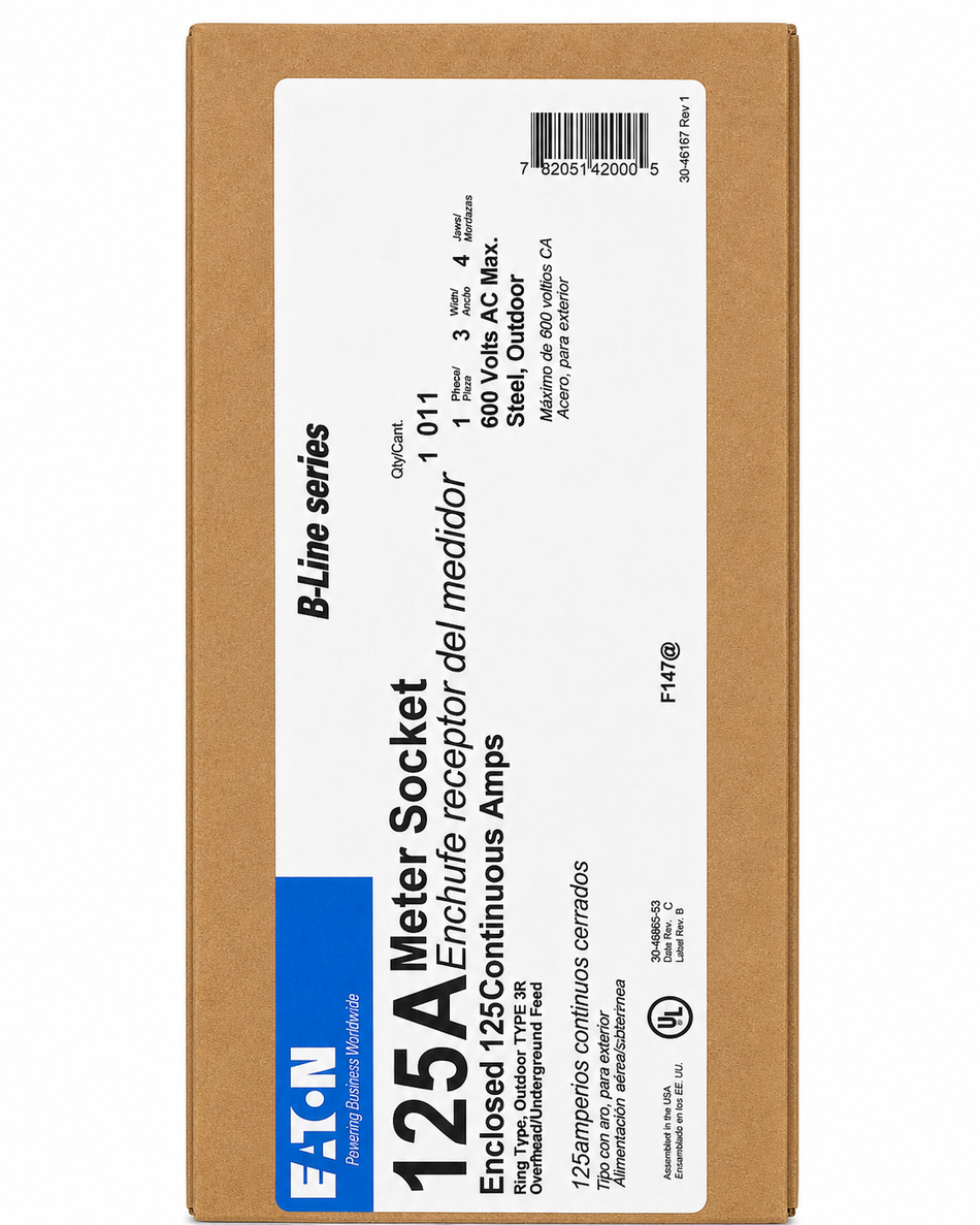 Eaton B-Line 011 125A Meter Socket 4 Jaw Ring Type Outdoor 3R 600V New