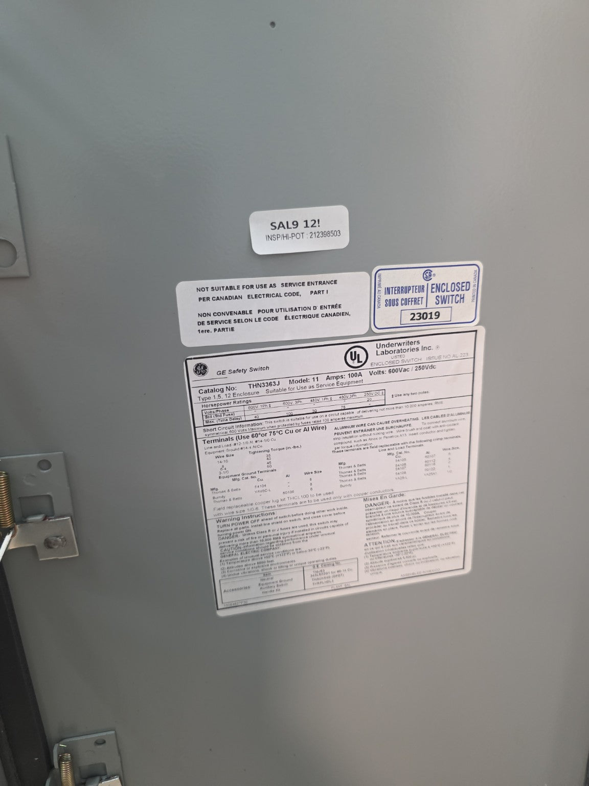 GE THN3363J Heavy Duty Safety Switch 100A 600VAC 3-Pole Non-Fused