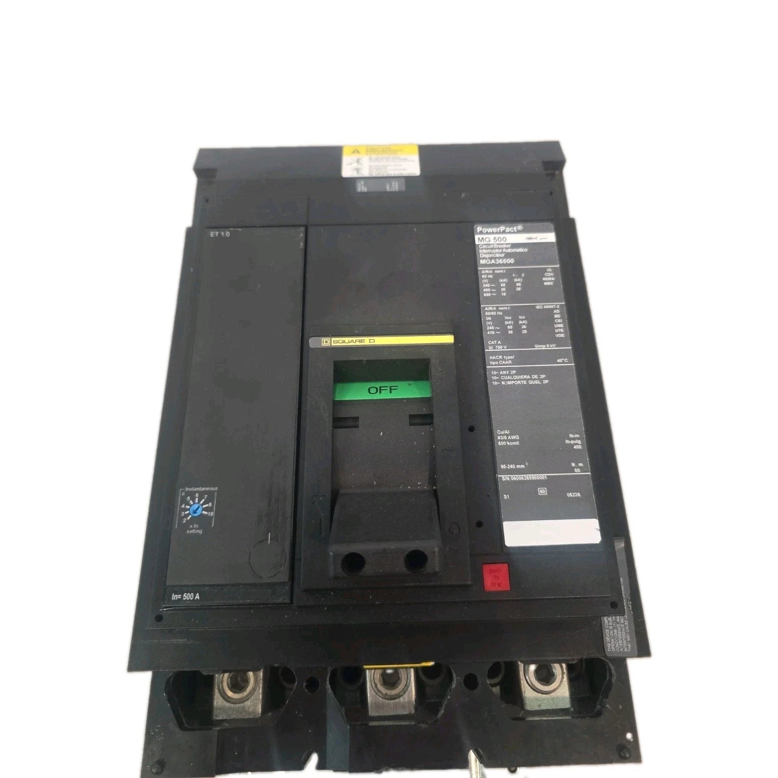 Square D MGA36500 PowerPact MG 500A 600V 3-Pole I-Line Circuit Breaker