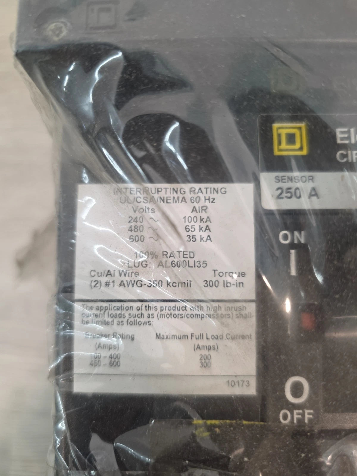 Square D LE36225LI 250A 600V 3-Pole I-Line Electronic Trip Breaker ARP100